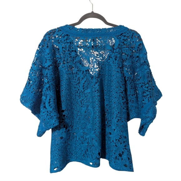 White House Black Market Ocean Blue Es Lace V-Neck Kimono Blouse - Picture 6 of 10